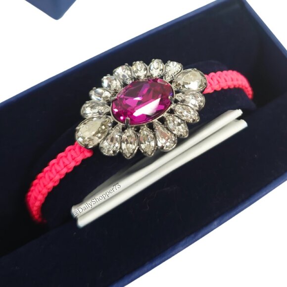 Swarovski by Shourouk Fuchsia Glass Rhinestone Braided Adjustable Bracelet - Picture 3 of 14